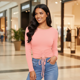 Soft Coral Long Sleeve Ruched Top