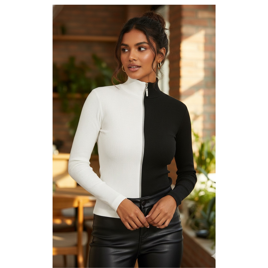 Dual-Tone Zip-Up Top