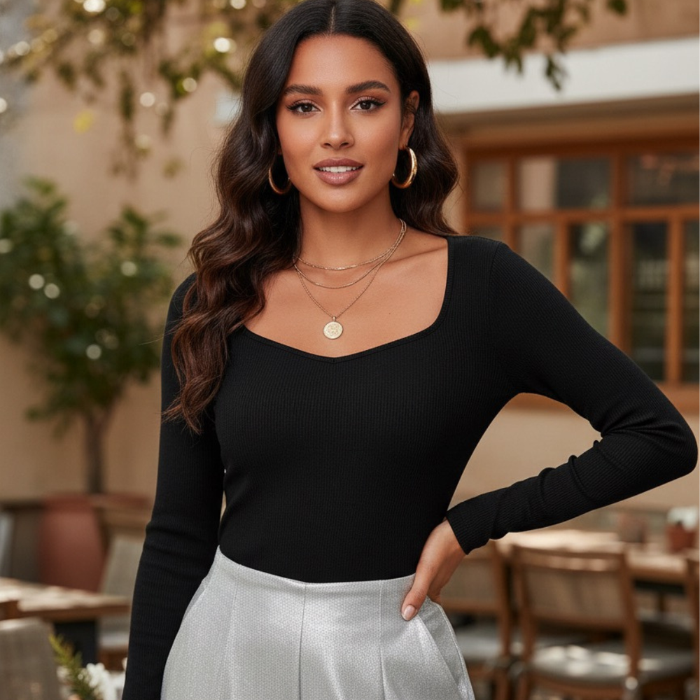 Neck Ribbed Top