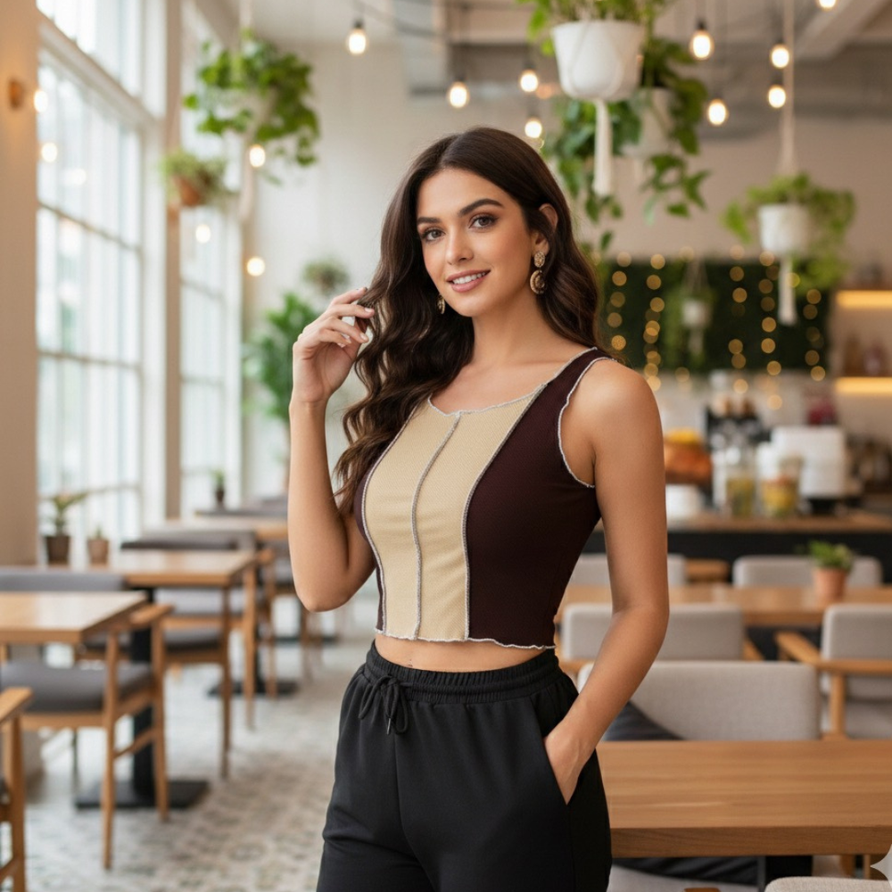 Latte Swirl Stitch Crop Top