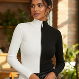 Dual-Tone Zip-Up Top