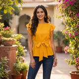 Sleeve Belted Peplum Top