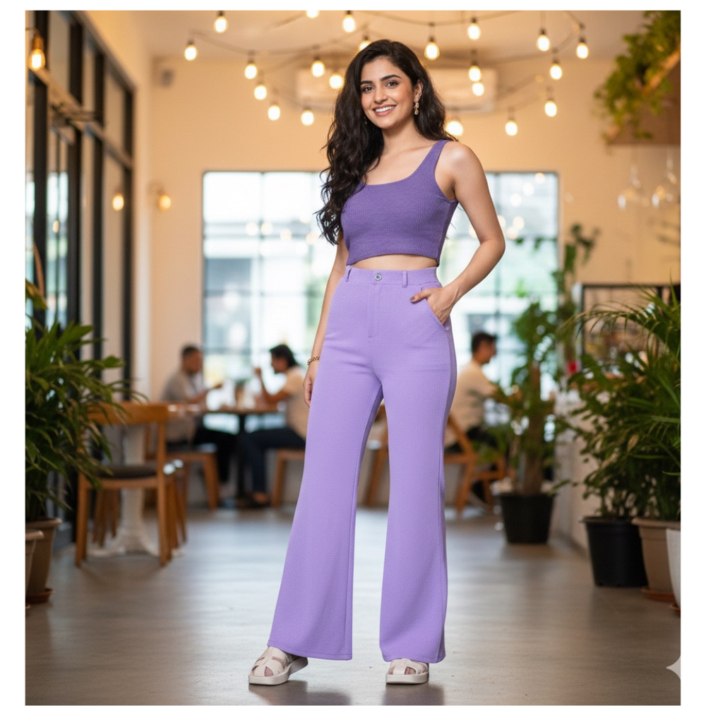 Soft Knit Lilac Wide-Leg Lounge Trousers