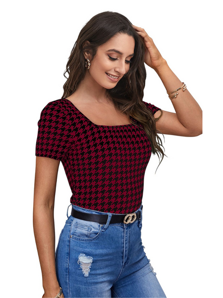 Printed Stretch Fit Top Checkered DNK