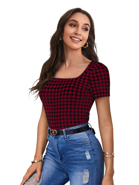 Printed Stretch Fit Top Checkered DNK