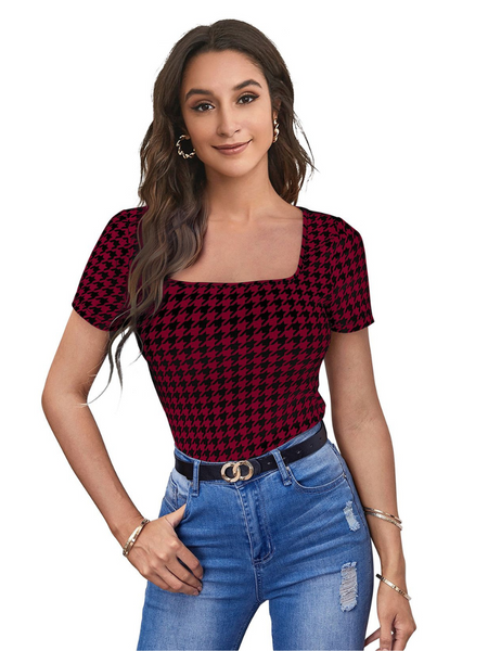 Printed Stretch Fit Top Checkered DNK
