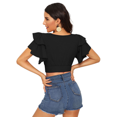 Ruffle Sleeve Burgundy Crop Top