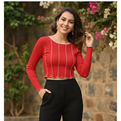 Tangerine Wave-Stitch Crop Top- DNK