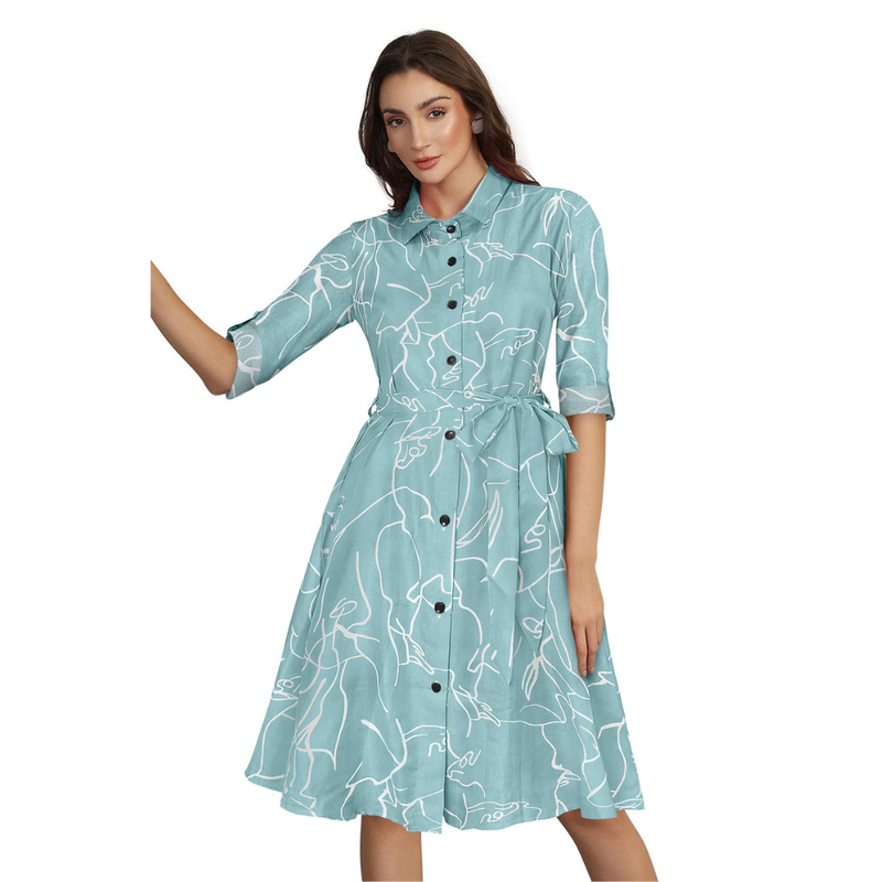 Button-Down A-Line Midi Dress -DNK