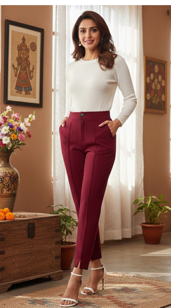 High Waist Burgundy Tapered Pants -DNK