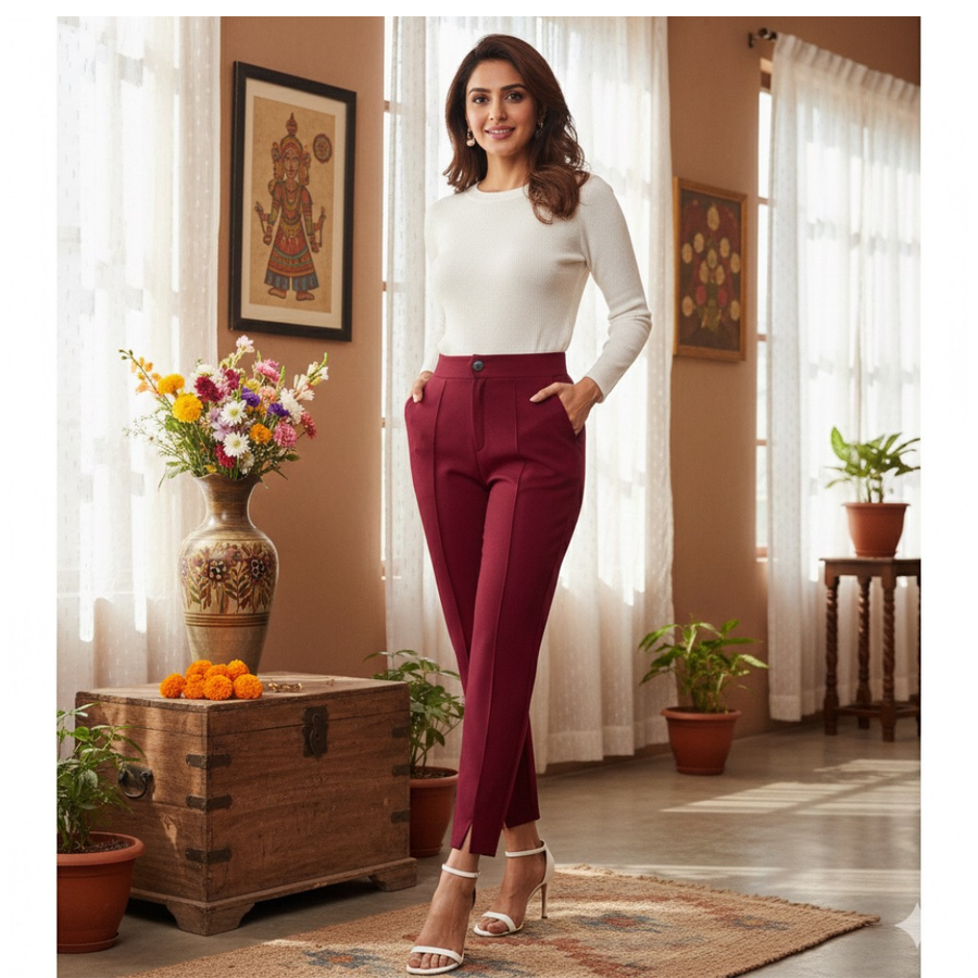 High Waist Burgundy Tapered Pants