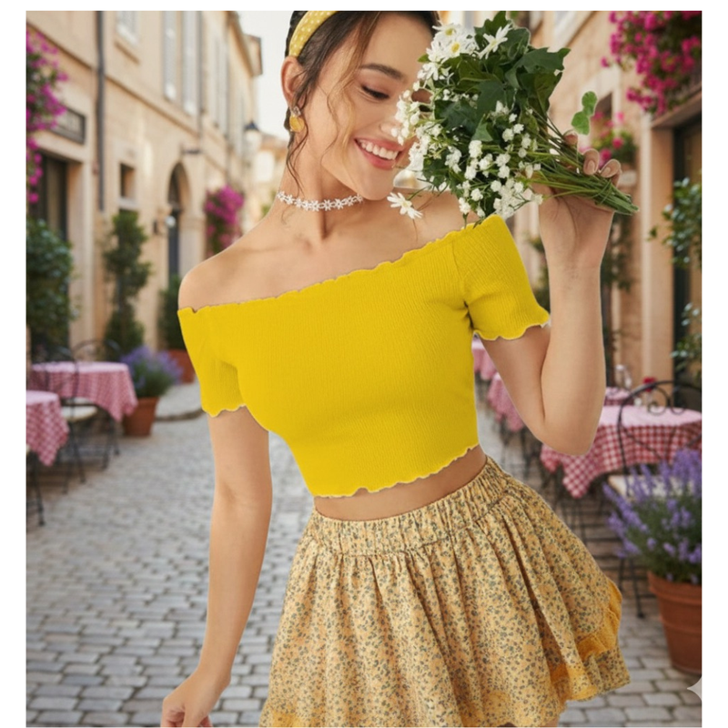 Trendy Off-Shoulder Crop Top –  Ultimate Comfort DZ-8