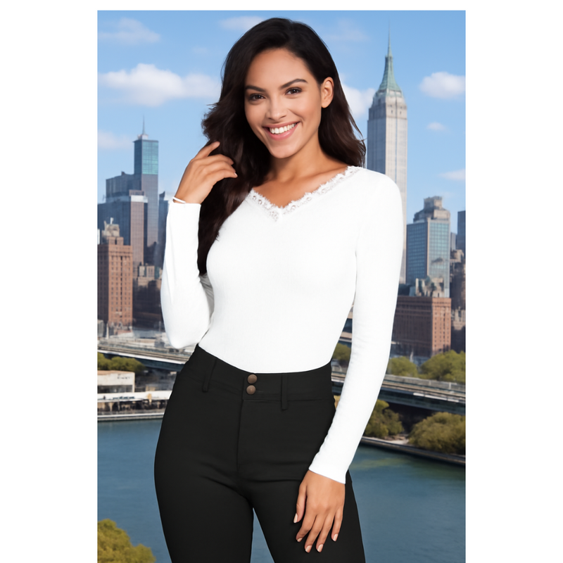 V-Neck Ribbed Top DNK