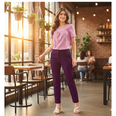 Classic Plum Ankle Length Trousers-DNK