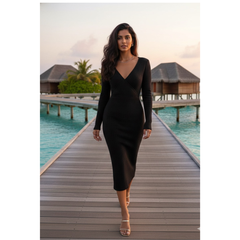 Overwater Oasis Ribbed Wrap Midi Dress-DZ20