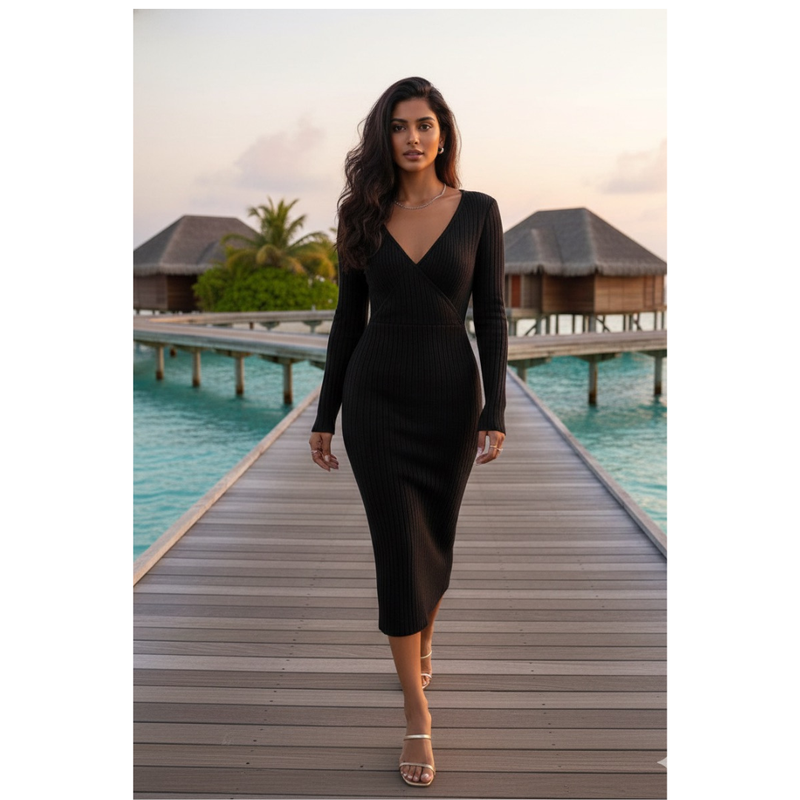 Overwater Oasis Ribbed Wrap Midi Dress-DZ20