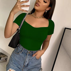 Square Neck Ribbed Cropped Top Short Sleeve DZ-2