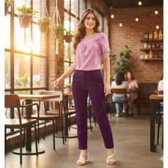 Classic Plum Ankle Length Trousers-DNK