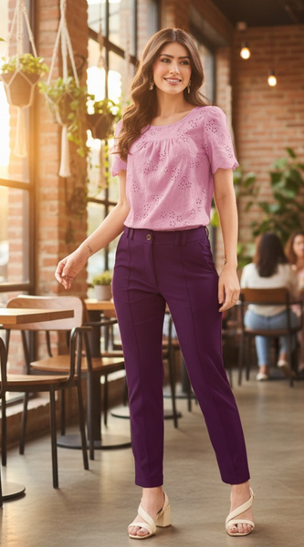 Classic Plum Ankle Length Trousers-DNK