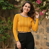 Tangerine Wave-Stitch Crop Top