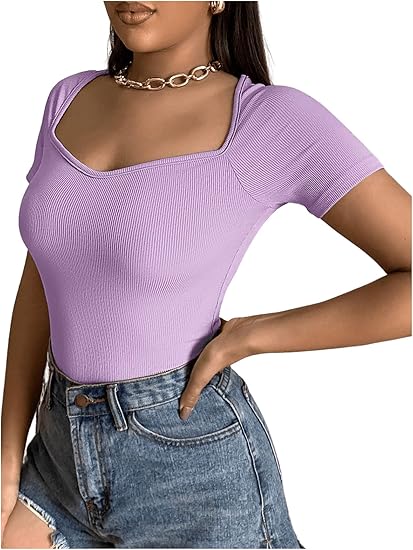 Square Neck Ribbed Cropped Top Short Sleeve DZ-2