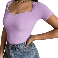 Square Neck Ribbed Cropped Top Short Sleeve DZ-2