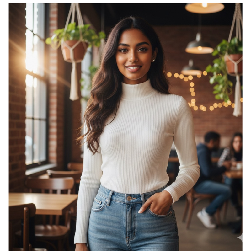 Slim-Fit Turtleneck Top-DZ 14