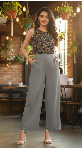 Charcoal Grey Formal Wide-Leg Pants-DNK