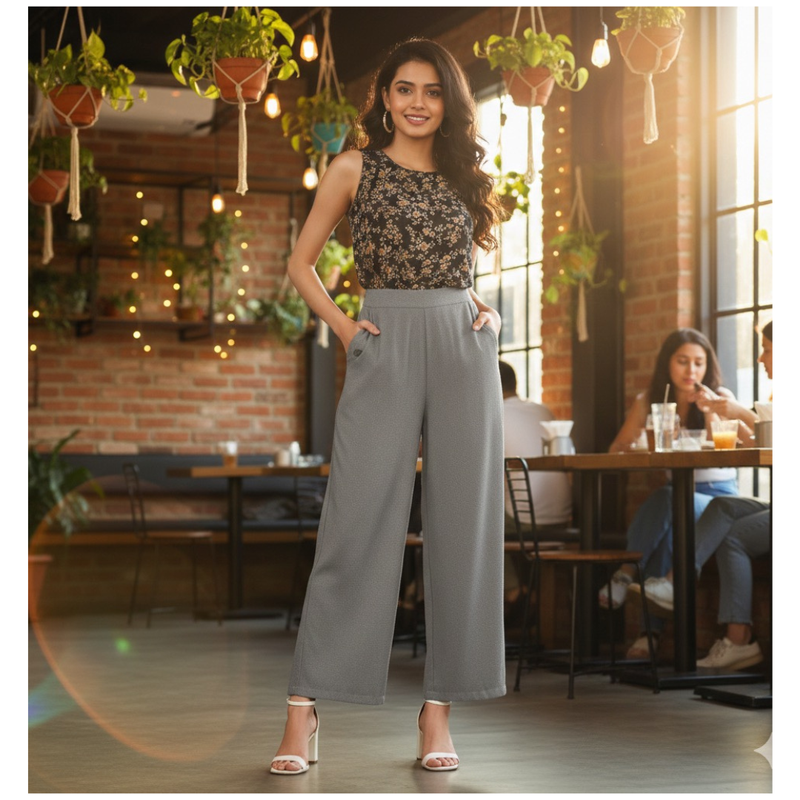 Charcoal Grey Formal Wide-Leg Pants