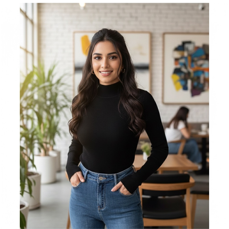 Slim-Fit Turtleneck Top-DZ 14