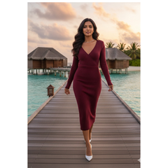Overwater Oasis Ribbed Wrap Midi Dress-DZ20