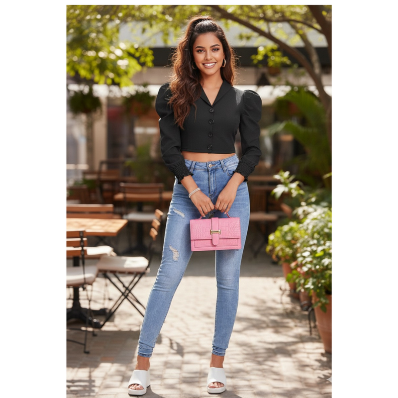 Chic Black Mesh Panel Halter Neck Top DNK