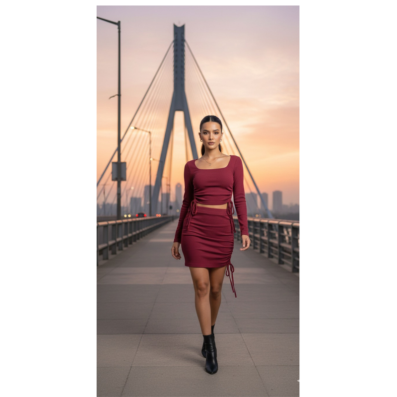 Seamless Drawstring BodyconTop -DZ-15