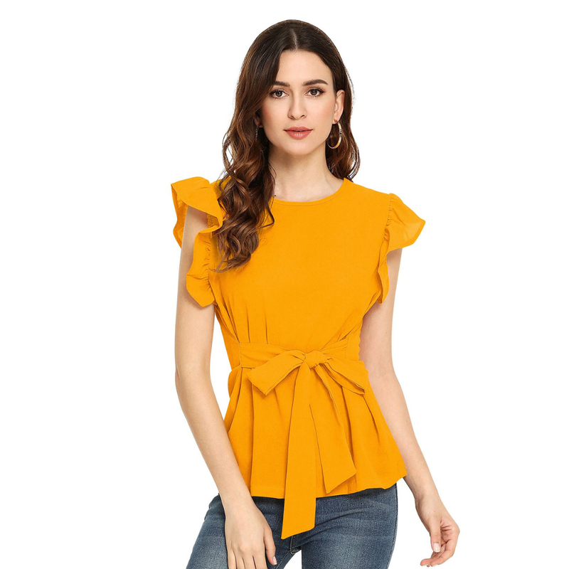 Sleeve Belted Peplum Top