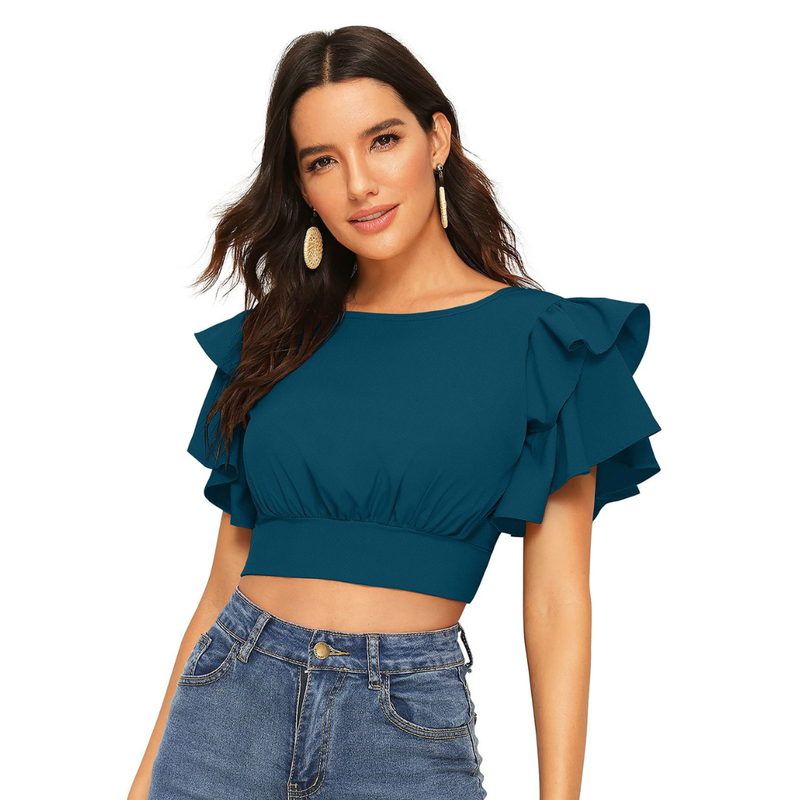 Ruffle Sleeve Burgundy Crop Top