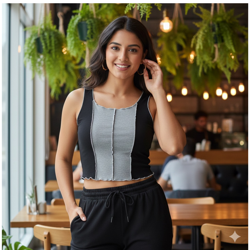 Latte Swirl Stitch Crop Top -DNK