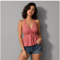 Twist-Front Peplum Halter Top