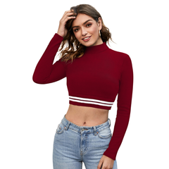 Sporty Striped Mock Neck Crop Top