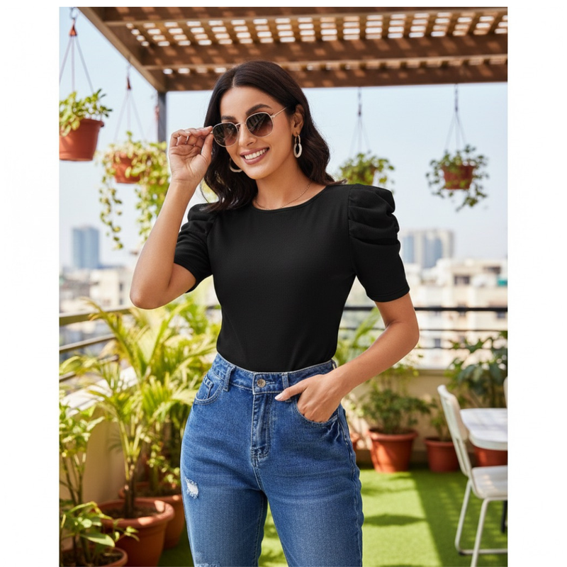 Sunset Glow Ruched Sleeve Tee -DNK