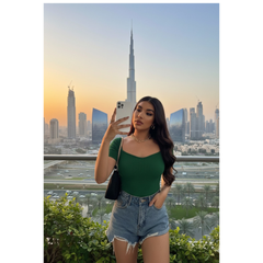 Square Neck Ribbed Cropped Top Short Sleeve DZ-2