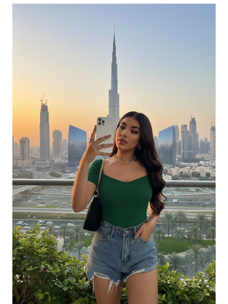 Square Neck Ribbed Cropped Top Short Sleeve DZ-2