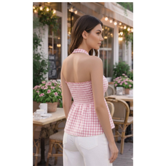 Twist-Front Peplum Halter Top