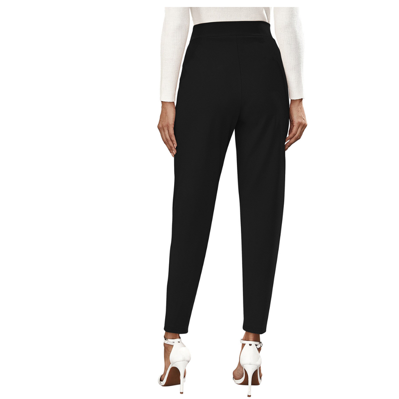 Black High-Waist Tapered Pants for Women -DNK
