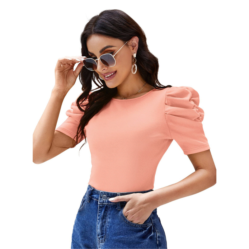Sunset Glow Ruched Sleeve Tee