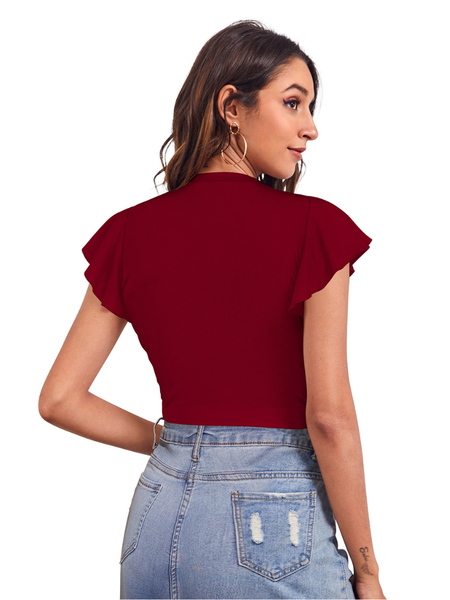 Twist Front Flutter Sleeve Crop Top
