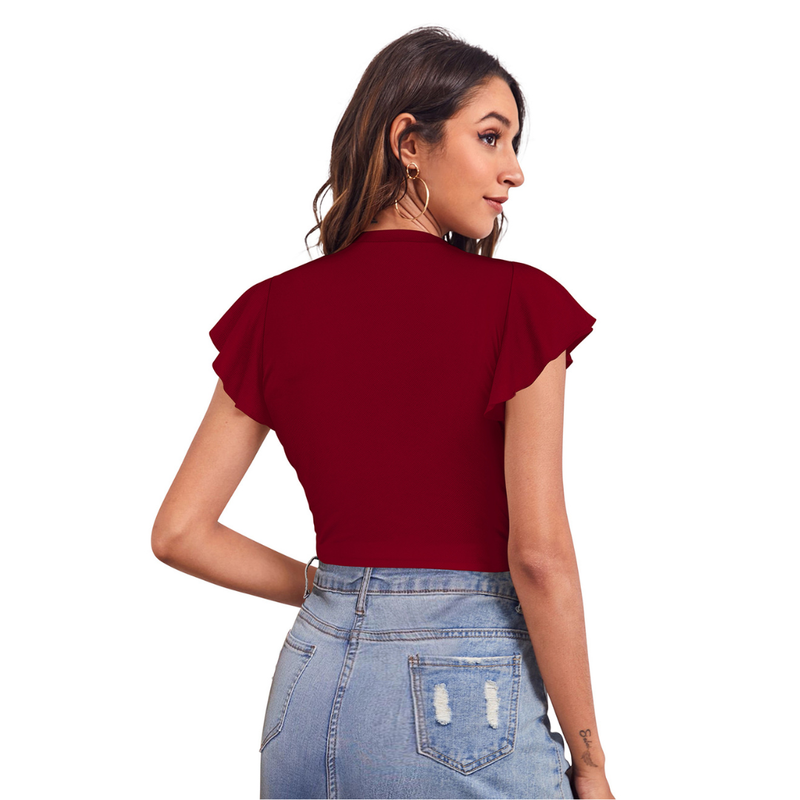 Twist Front Flutter Sleeve Crop Top