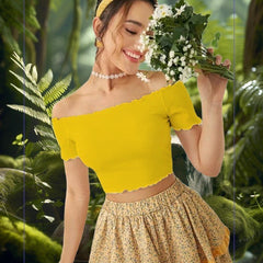 Trendy Off-Shoulder Crop Top –  Ultimate Comfort DZ-8