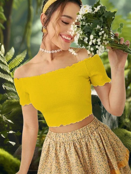 Trendy Off-Shoulder Crop Top –  Ultimate Comfort DZ-8