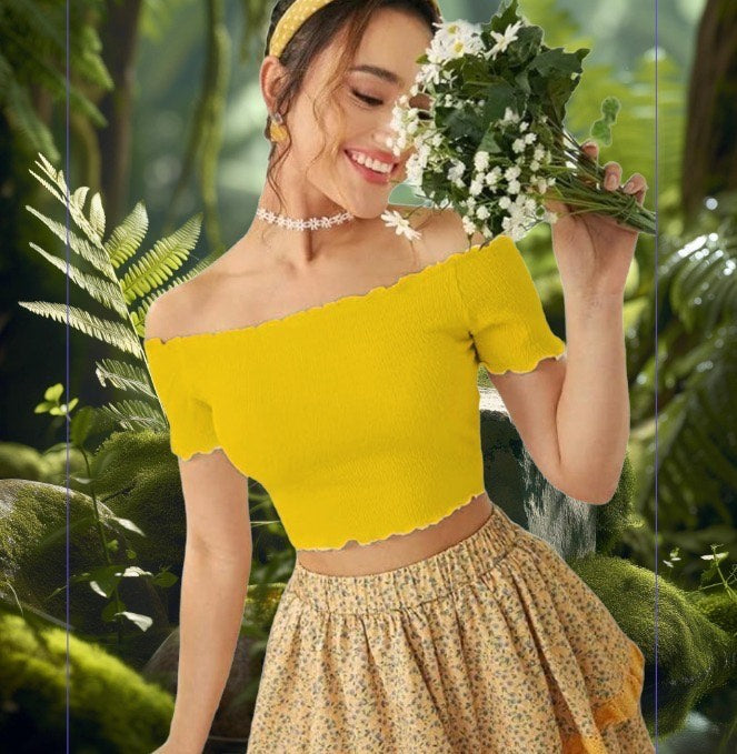 Trendy Off-Shoulder Crop Top –  Ultimate Comfort DZ-8