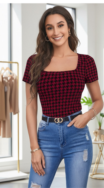 Printed Stretch Fit Top Checkered DNK
